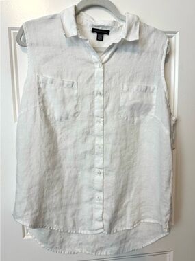 Saks Fifth Avenue White Linen Sleeveless Button Front Blouse Size XL Minimalist